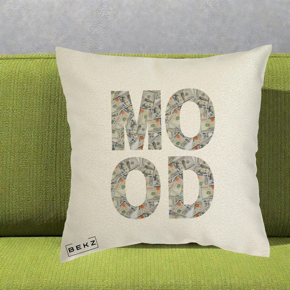 Perna Decorativa MOOD Money Grafic Urban, 40x40 cm, Ecru, Husa Detasabila, Perna Inclusa, BEKZ®