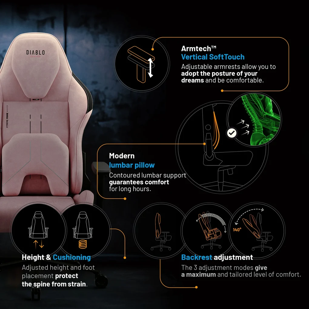 Scaun de gaming Diablo X.One Prime Normal size, Akira Pink