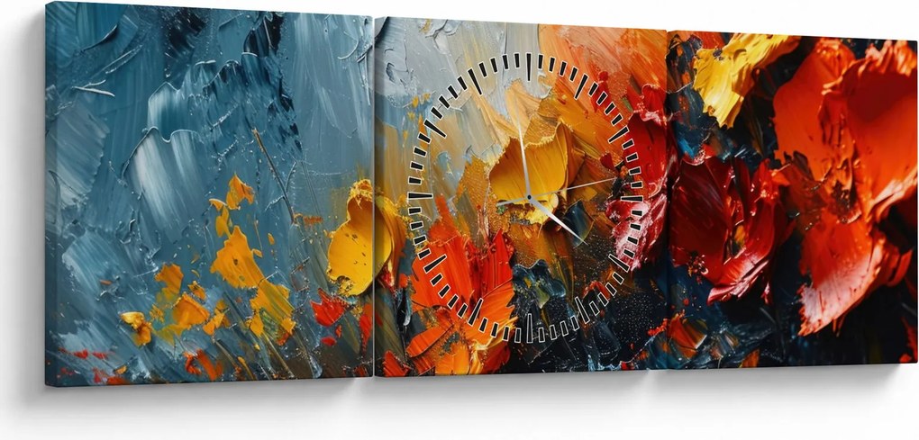Tablou - Pictură abstractă de flori III. (cu ceas) (90x30 cm)