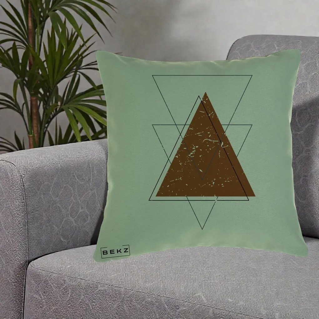 Perna Decorativa Geometric Triunghiuri Sacred, 40x40 cm, Verde, Husa Detasabila, Perna Inclusa, BEKZ®