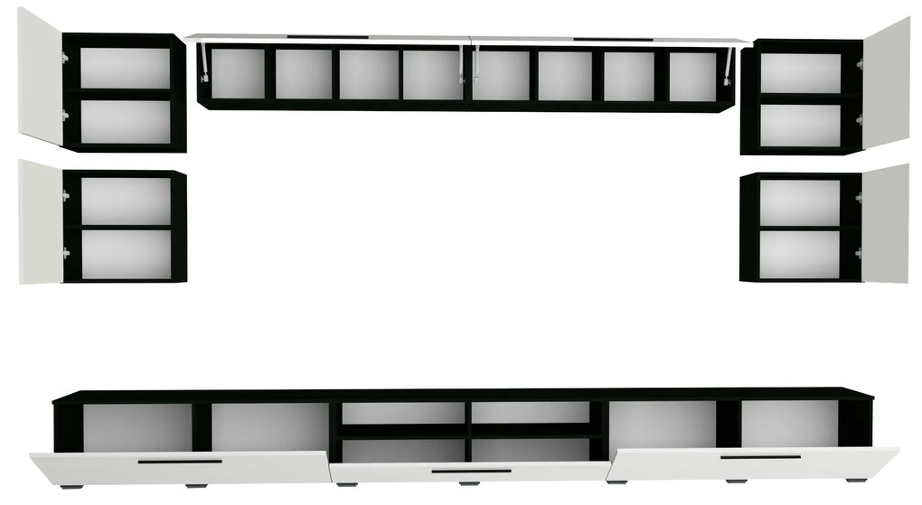 Living haaus Haga V3, Alb Lucios/Negru, MDF, L 360 cm