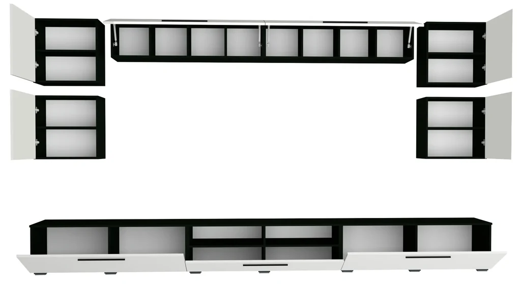 Living haaus Haga V3, Alb Lucios/Negru, MDF, L 360 cm