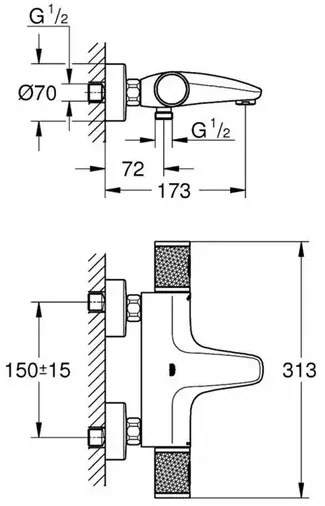 Baterie cada - dus termostatata Grohe Grohtherm 1000 Performance crom lucios