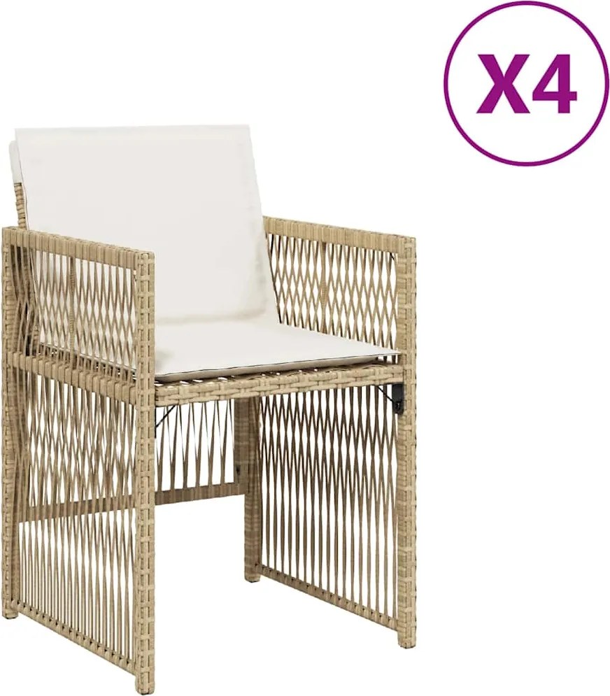 vidaXL Scaune de grădină cu perne, 4 buc., bej, poliratan