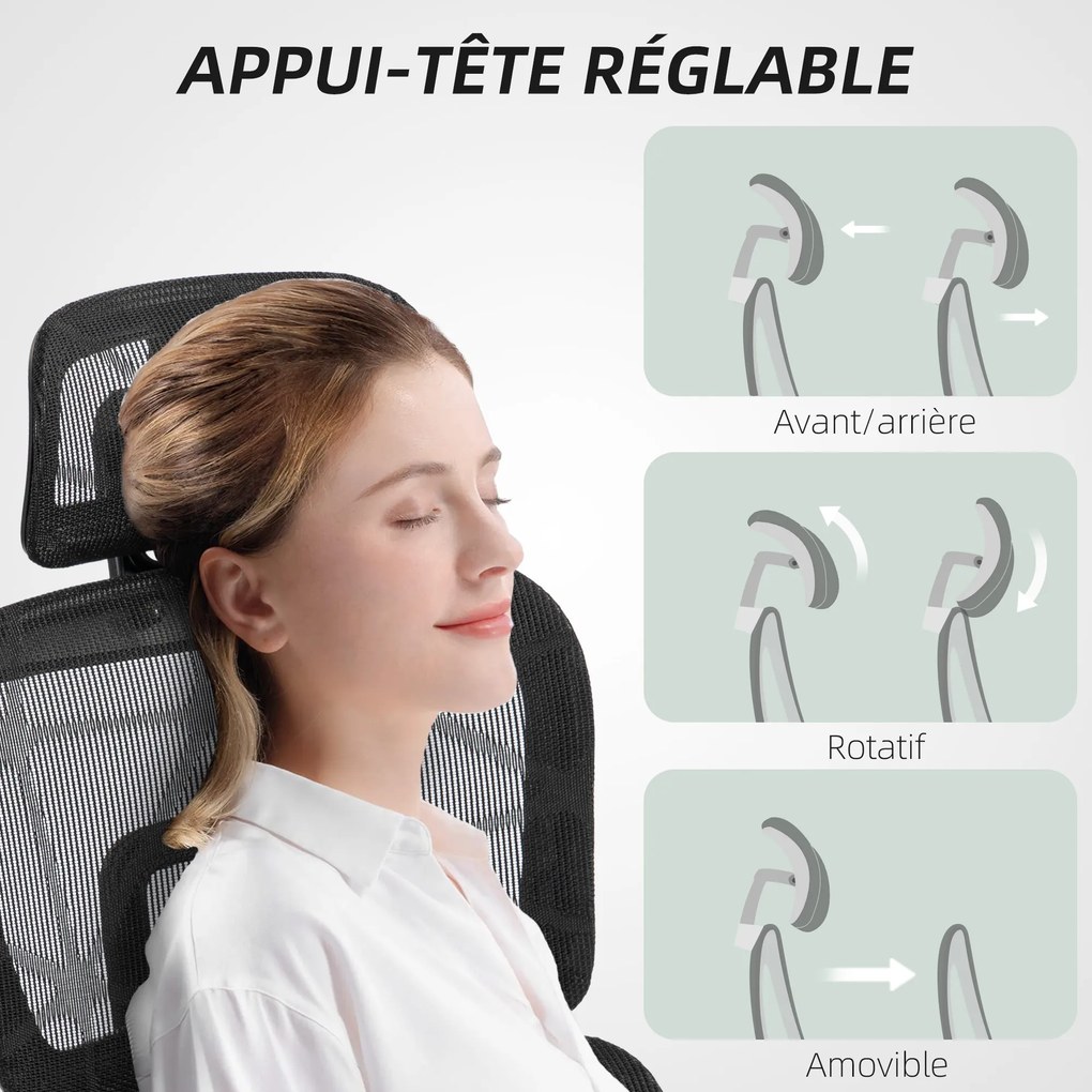 HOMCOM Scaun de birou, scaun de birou ergonomic din plasă cu brațe 3D, spătar inclinabil, 66x64x122 cm, negru | Aosom Romania