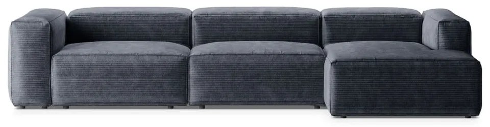 Colțar albastru prăfuit cu tapițerie din catifea reiată (cu colț pe partea dreaptă/cu șezlong) Bergamo – Cosmopolitan Design