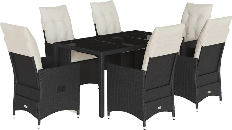 vidaXL Set mobilier de grădină cu perne, 7 piese, negru, poliratan
