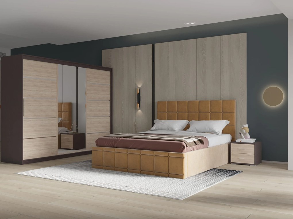 Set dormitor Royal 250, Bej cu Dulap Wenge/Sonoma