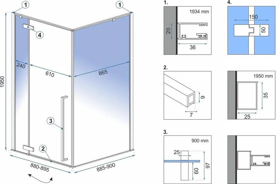 Cabina de dus Fargo cu cadita alba 90x90 negru mat