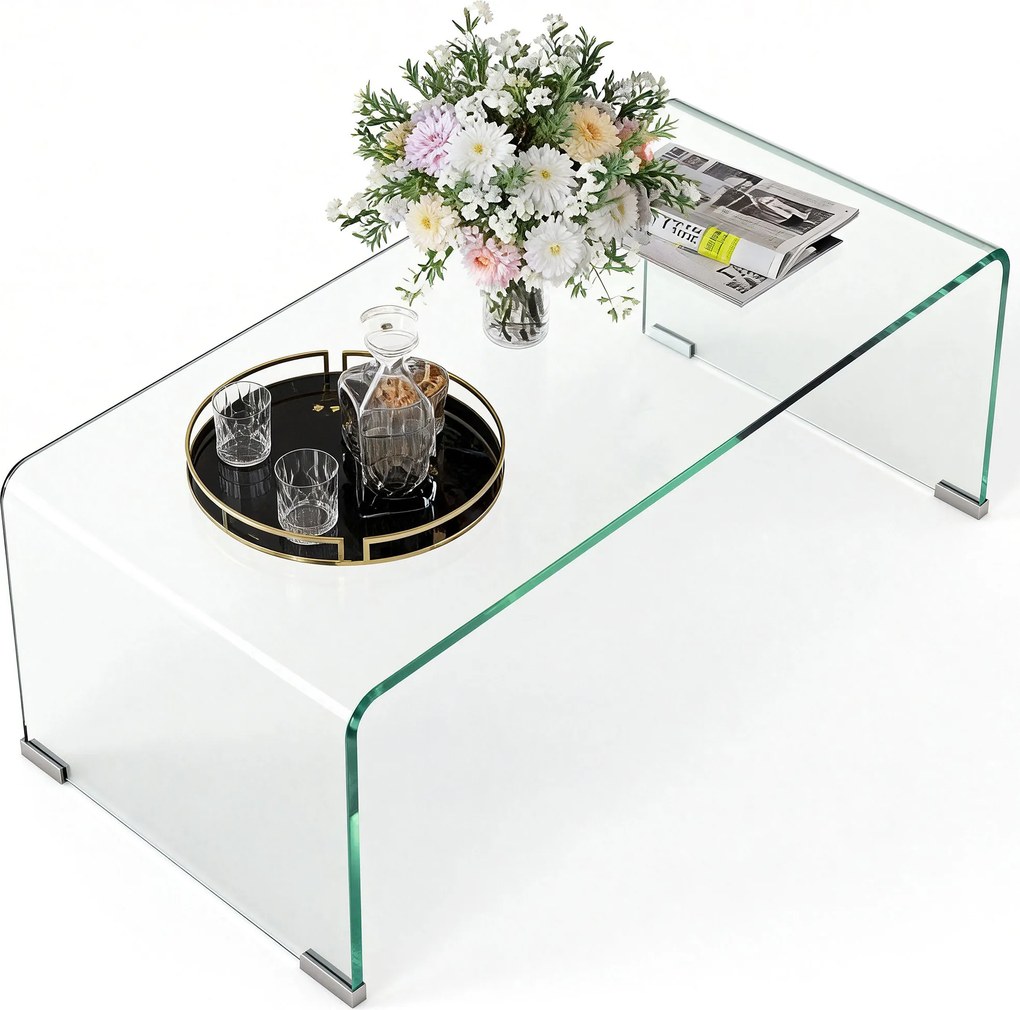 HOMCOM Măsuță din Sticlă Temperată Modernă pentru Living cu Design Monobloc, 80 x 45 x 35 cm, Transparent | Aosom Romania