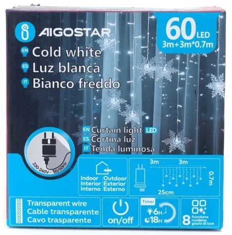 Aigostar - Instalație LED de Crăciun pentru exterior 120xLED/6W/230V/8 funcții 3x0,7m IP44 alb rece+telecomandă