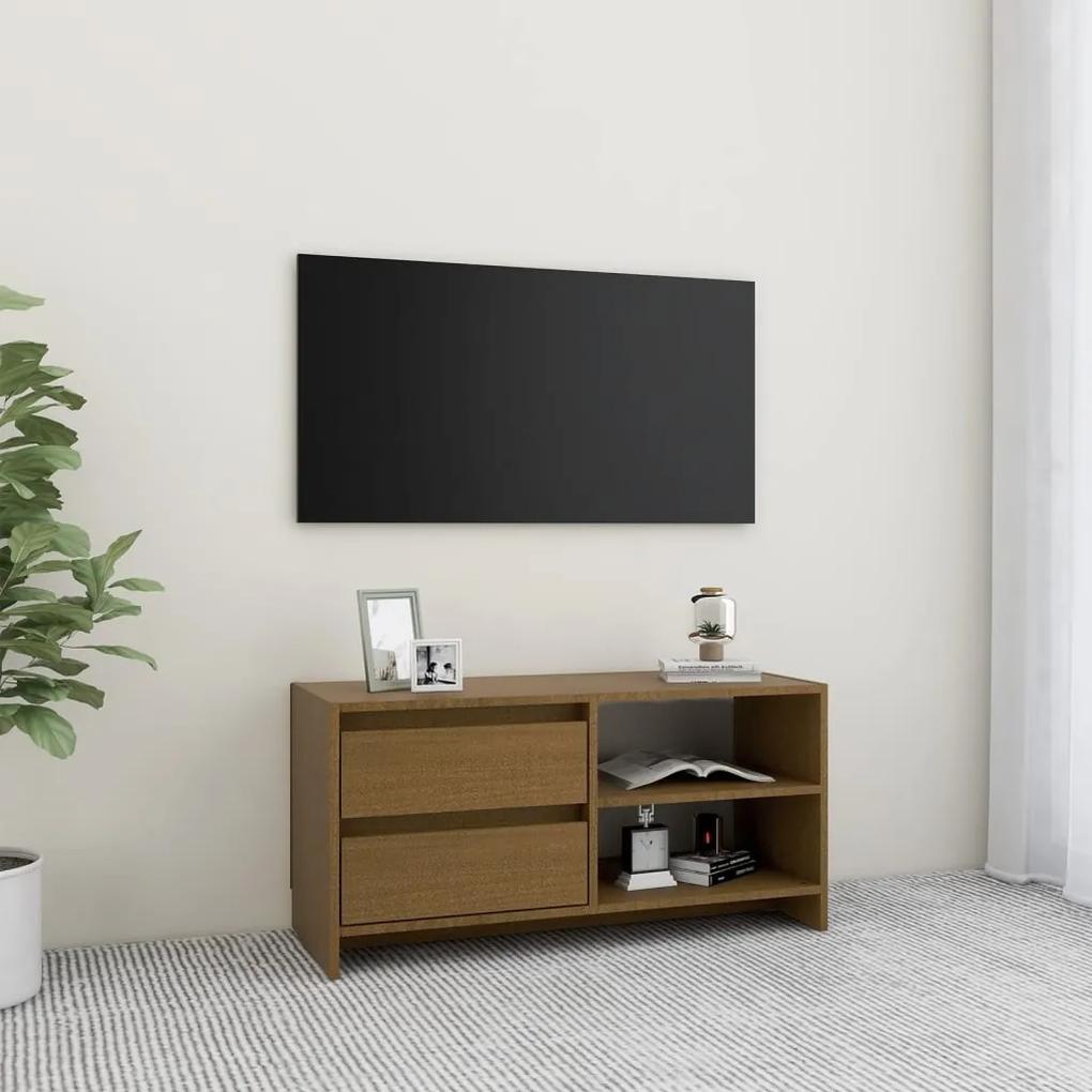 Comoda TV, maro miere, 80x31x39 cm, lemn masiv de pin