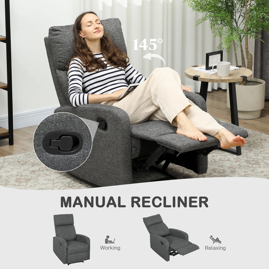 HOMCOM Fotoliu Modern Reclinabil 145° max, Tapițat din Chenille Gri | Aosom Romania