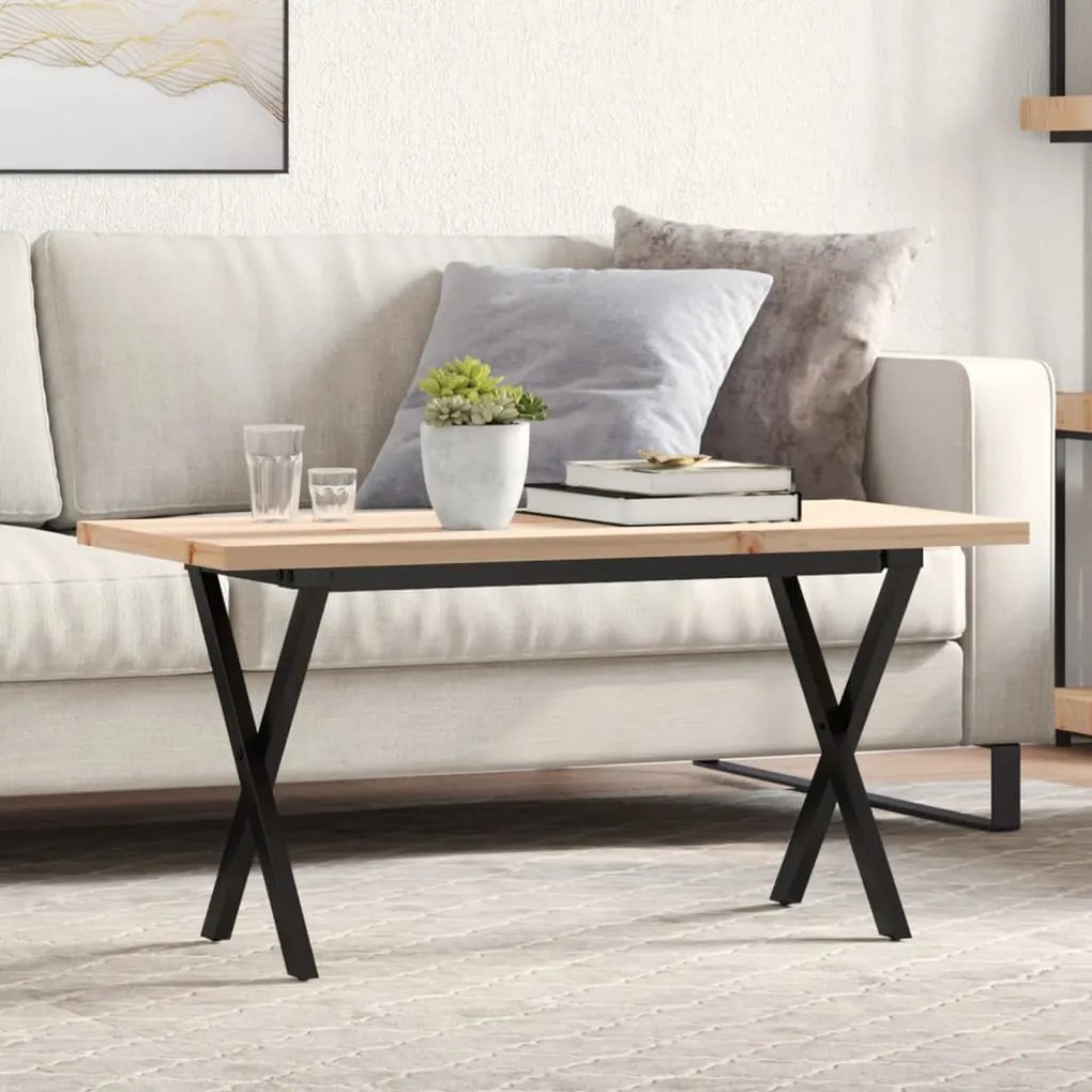 vidaXL Masă de cafea, cadru X, 90x40x45,5 cm, lemn masiv pin și Oţel
