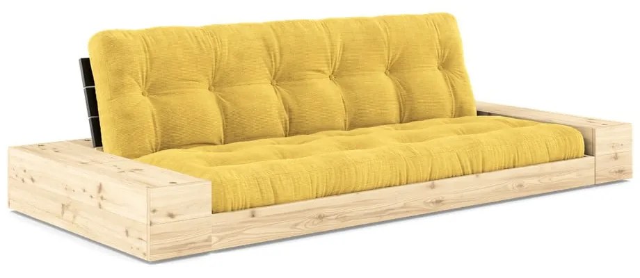 Canapea galbenă extensibilă cu tapițerie din catifea reiată 244 cm Base – Karup Design