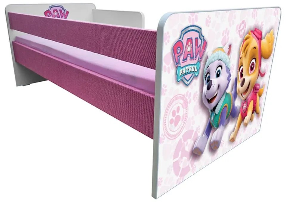 Pat copii Paw Patrol Pink P1L 2-6 ani -Tapitat- cu paravane detasabile/interschimbabile + saltea Basic