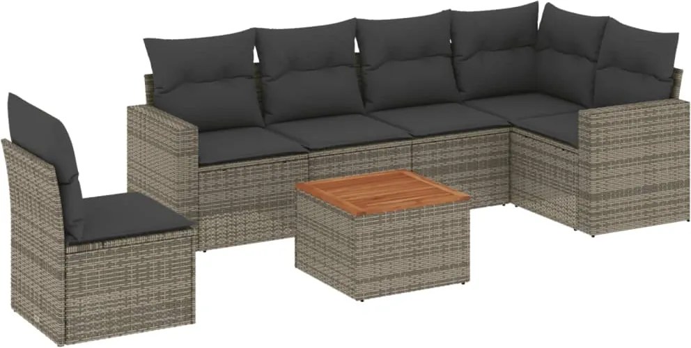 vidaXL Set canapele de grădină, 7 piese, cu perne, gri, poliratan