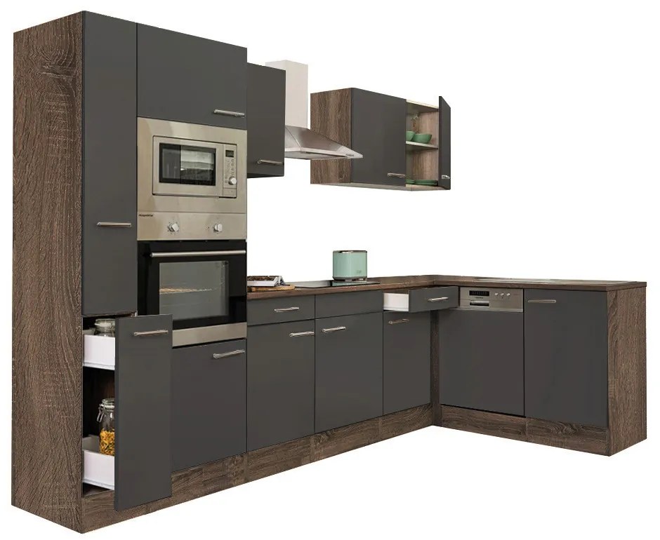 Mobilă de bucătărie de colț Yorki 310, corp din stejar Yorki, cu față antracit satinat