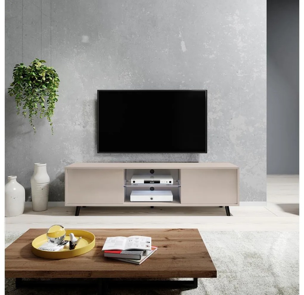 Dulap TV Leiros (cu iluminat) (gri bej + negru). 1099422