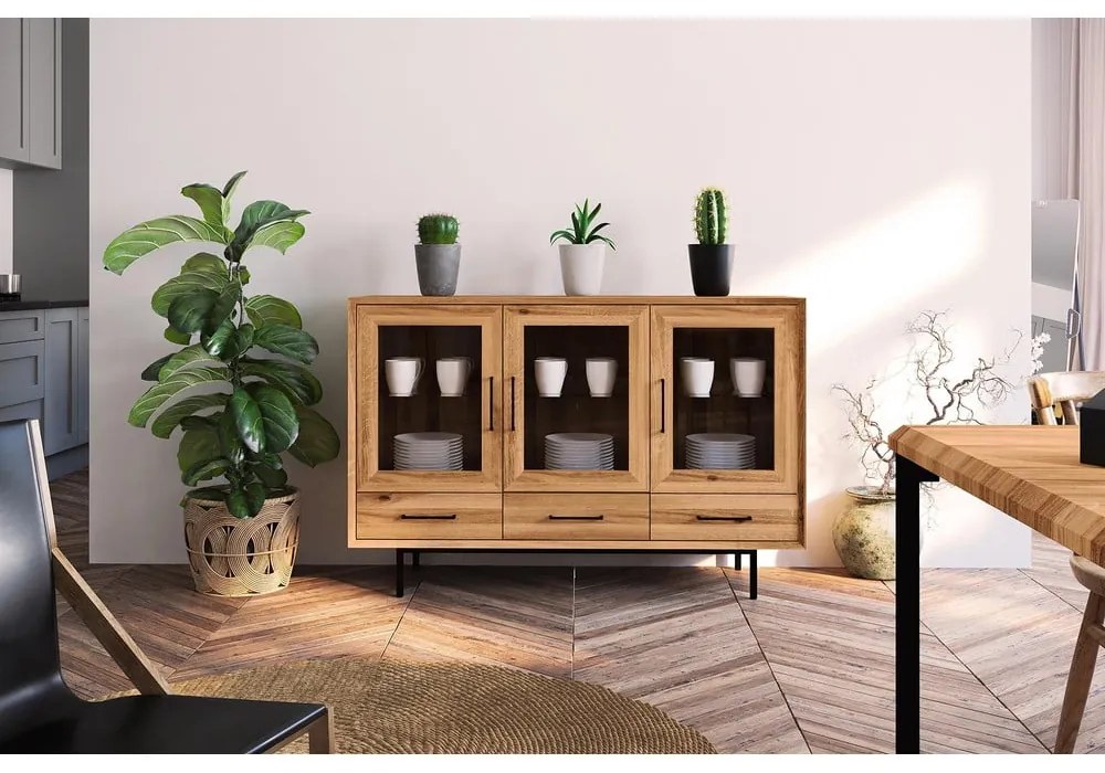 Vitrină din lemn de stejar 144x95 cm Abies – The Beds
