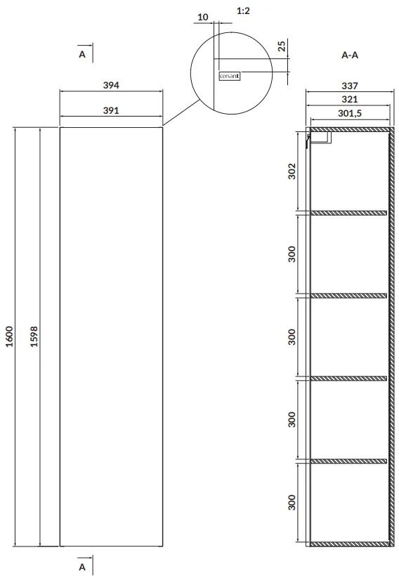 Dulap baie suspendat Cersanit Larga, o usa, 160 cm, alb, montat Alb