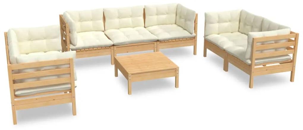 3096262 vidaXL Set mobilier grădină cu perne crem, 8 piese, lemn masiv de pin