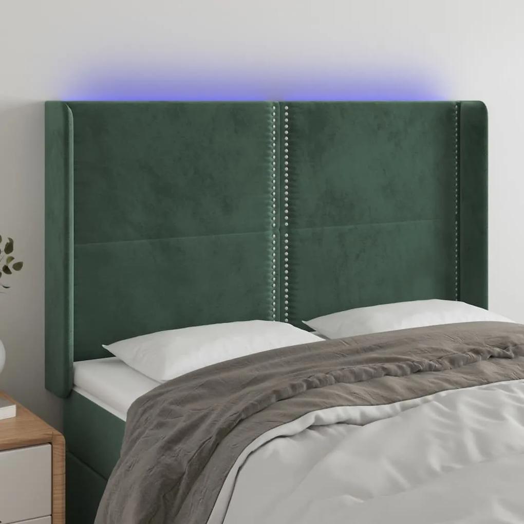 3123959 vidaXL Tăblie de pat cu LED, verde închis, 147x16x118/128 cm, catifea