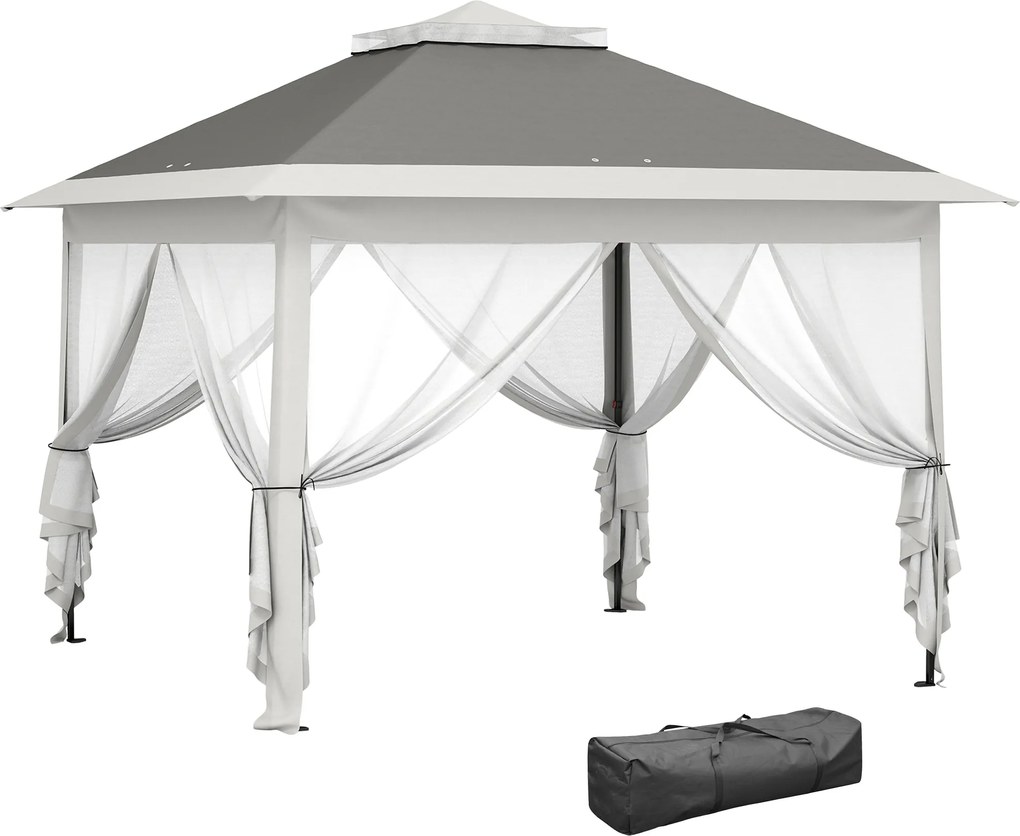 Outsunny Foișor Pliabil cu Plasă de Țânțari, Baldachin Dublu, Înălțime Reglabilă și Geantă, 330x330x288 cm, Bej | Aosom Romania