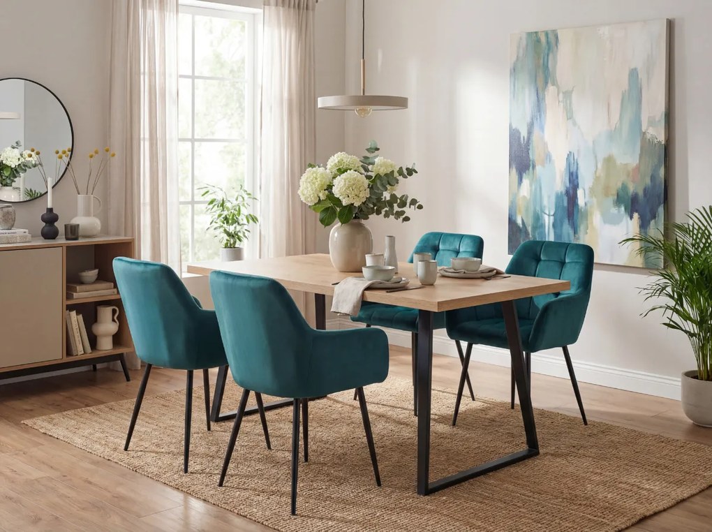 Fotoliu de dining verde inchis LOREN VELVET cu picioare negre