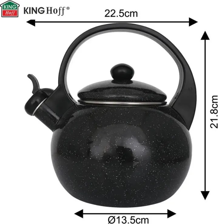 Ceainic cu fluier Kinghoff KH 2039, 2 l, interior emailat, compatibil cu plitele cu inducție, negru
