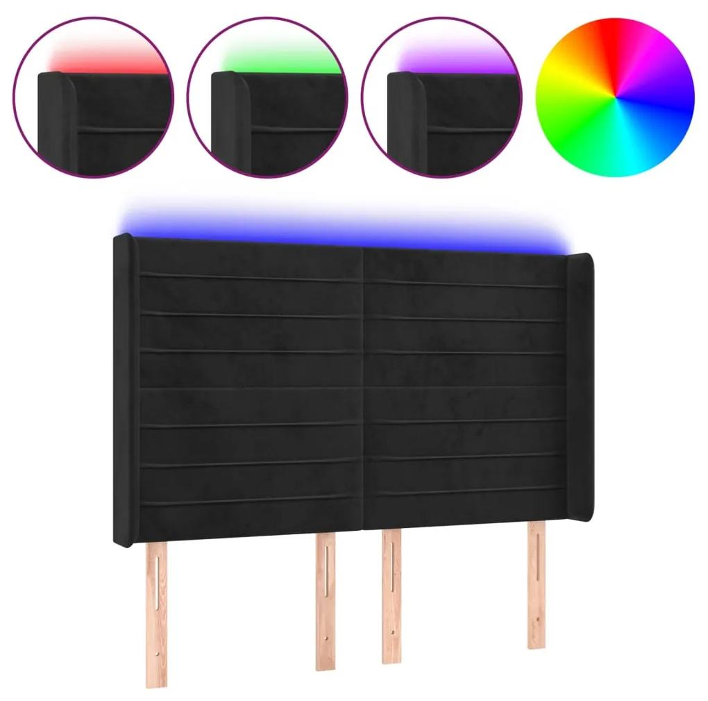 Tablie de pat cu LED, negru, 147x16x118 128 cm, catifea 1, Negru, 147 x 16 x 118 128 cm