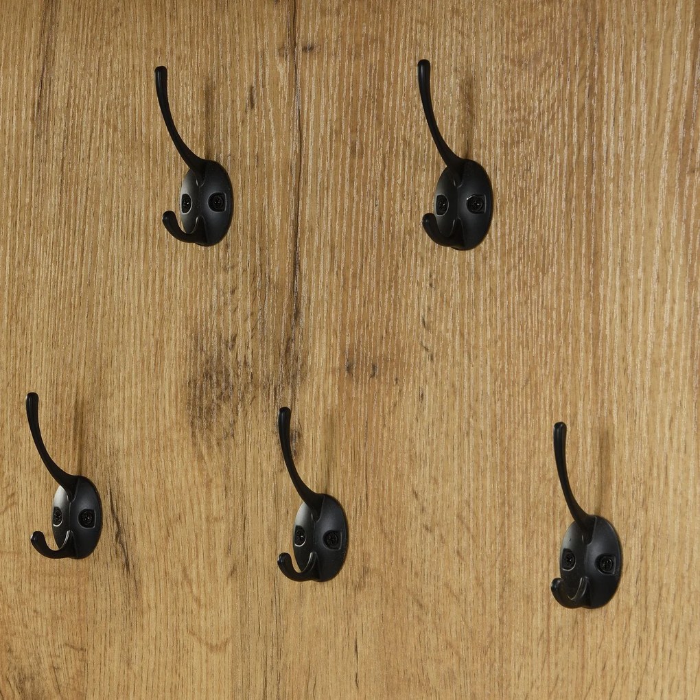 Set pentru hol cu 5 cârlige pentru haine, oglindă, dulap pentru încălțăminte și bancă pentru hol, 100x38x191 cm, Negru+Culoare naturală