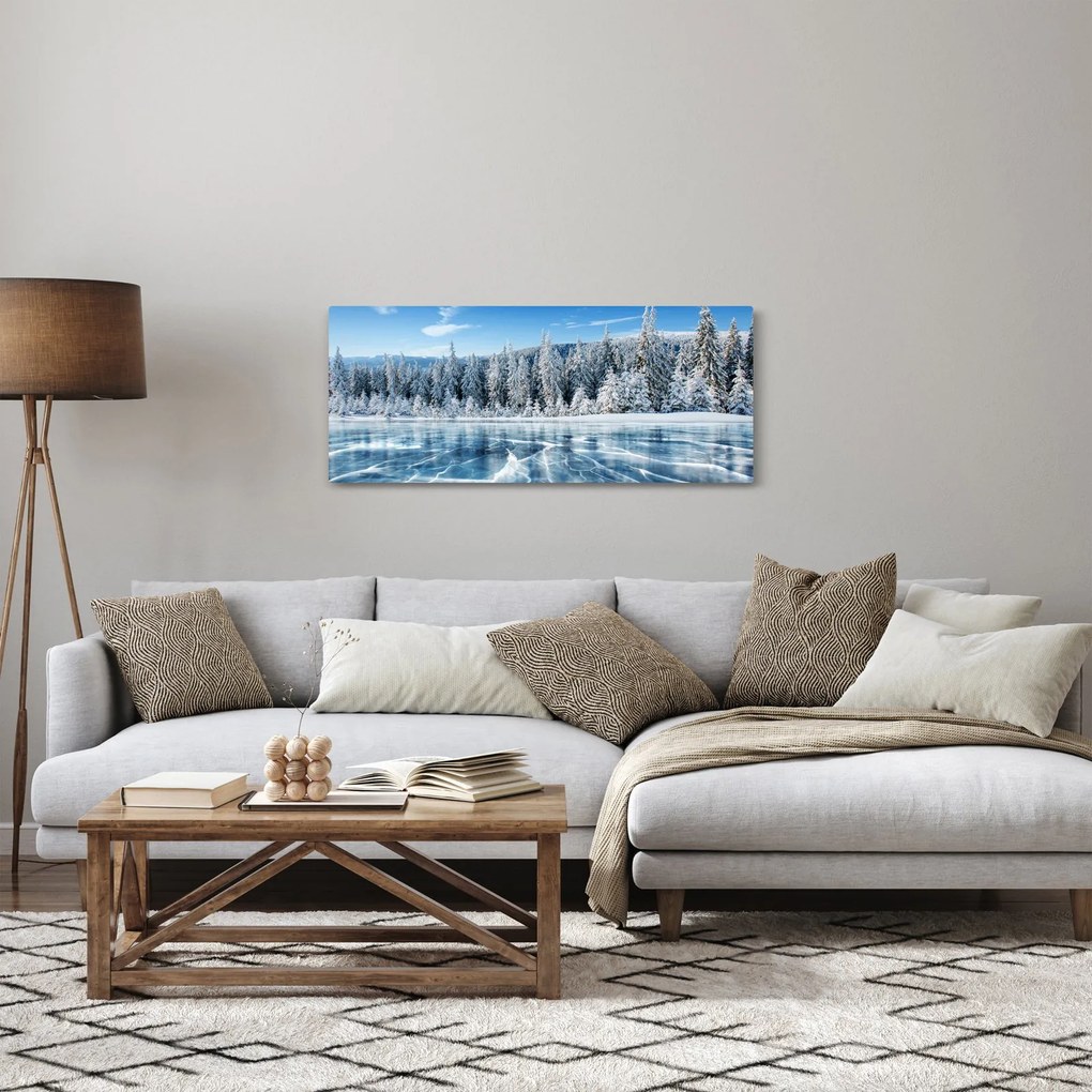 Tablou cu lacul înghețat și copacii înzăpeziți (120x50 cm)