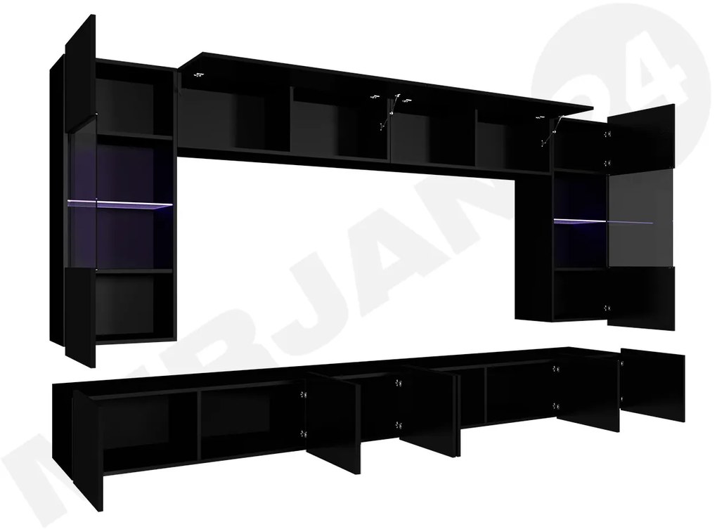Mobilier living Brolani I (Negru + lucios Negru + Alb + lucios Alb) (cu iluminat LED albastru). 1104540