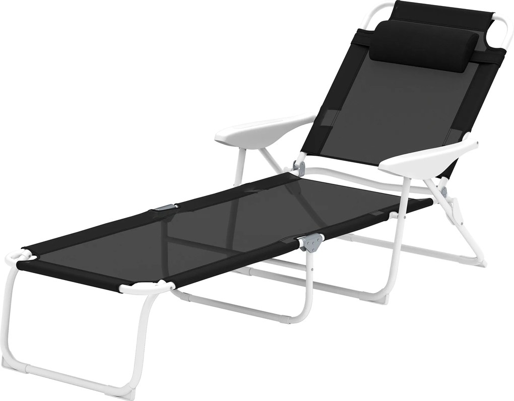 Outsunny Șezlong pliabil pentru grădină cu pernă, scaun cu spătar reglabil în 4 poziții până la 120 kg Negru | Aosom Romania