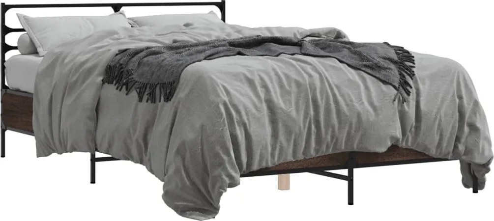 vidaXL Cadru de pat, stejar maro, 135x190 cm, lemn prelucrat și metal