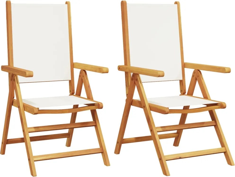 vidaXL Scaune de grădină 2 buc., alb crem, lemn masiv acacia și textil