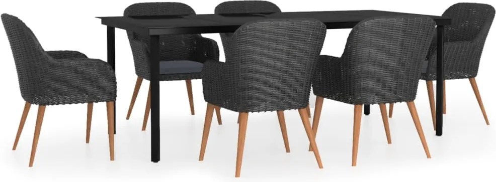 vidaXL Set de masă pentru grădină, 7 piese, cu perne, negru