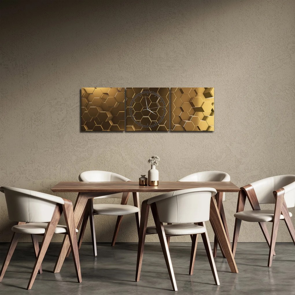 Tablou - Hexagoane verzi (cu ceas) (90x30 cm)