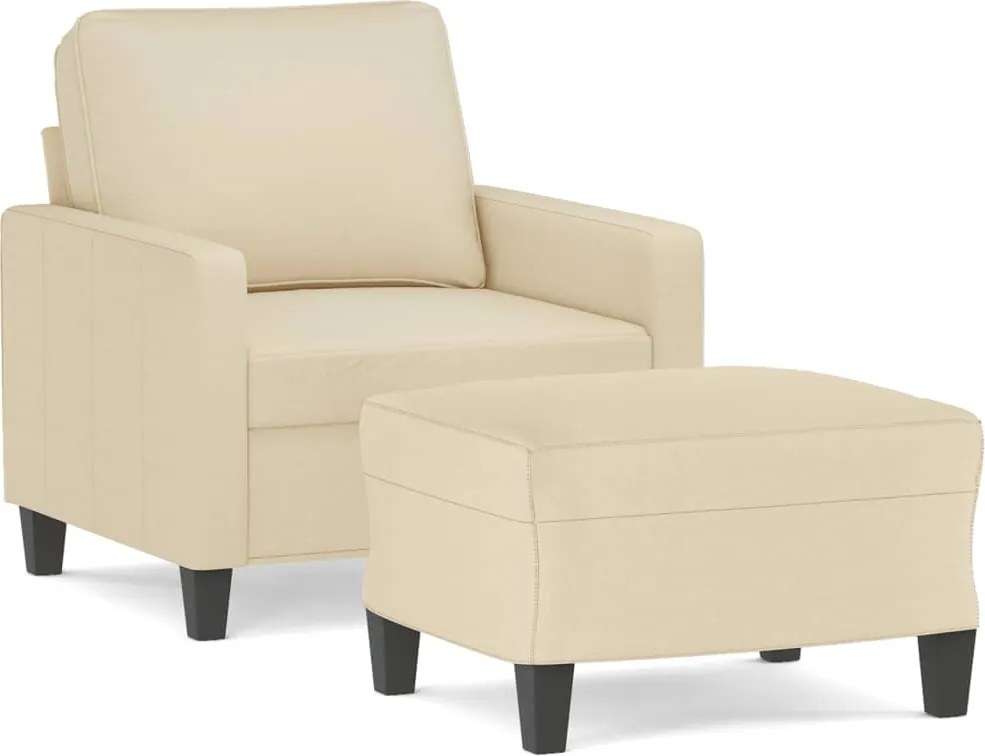 vidaXL Fotoliu canapea cu taburet, crem, 60 cm, material textil