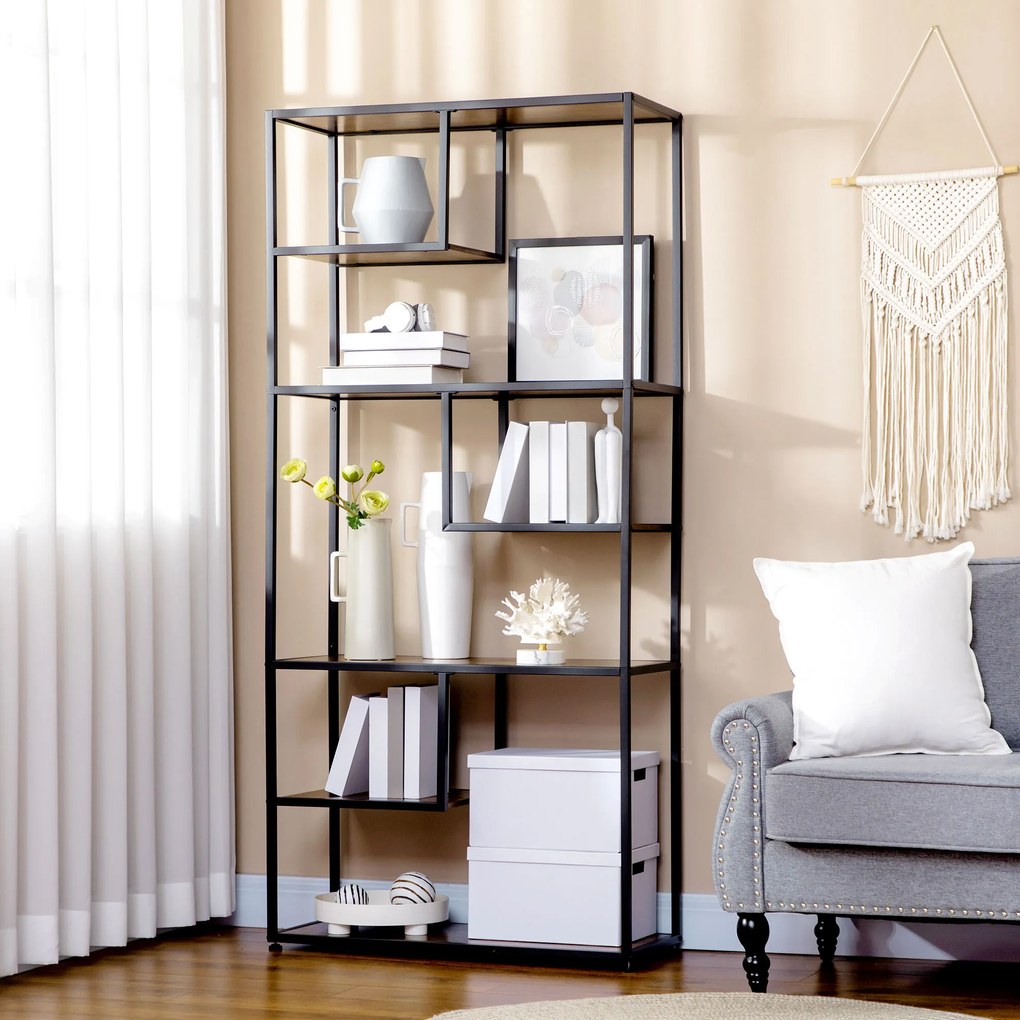 HOMCOM Bibliotecă raft de depozitare cu 7 nivele cadru din oțel stil industrial 83 x 34 x 180 cm negru | Aosom Romania