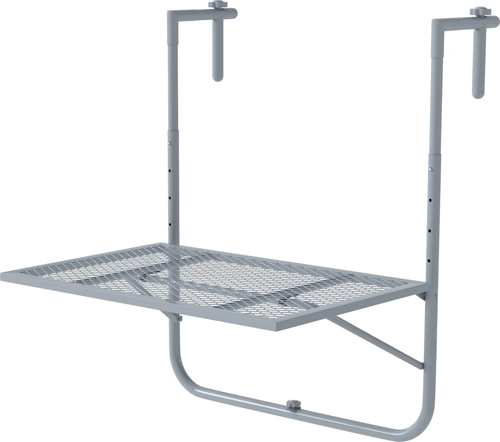 Outsunny Masă suspendată pentru balcon pliabilă, reglabilă în 4 trepte, din metal, rezistentă la intemperii, masă de terasă 60x40 cm Gri | Aosom Romania