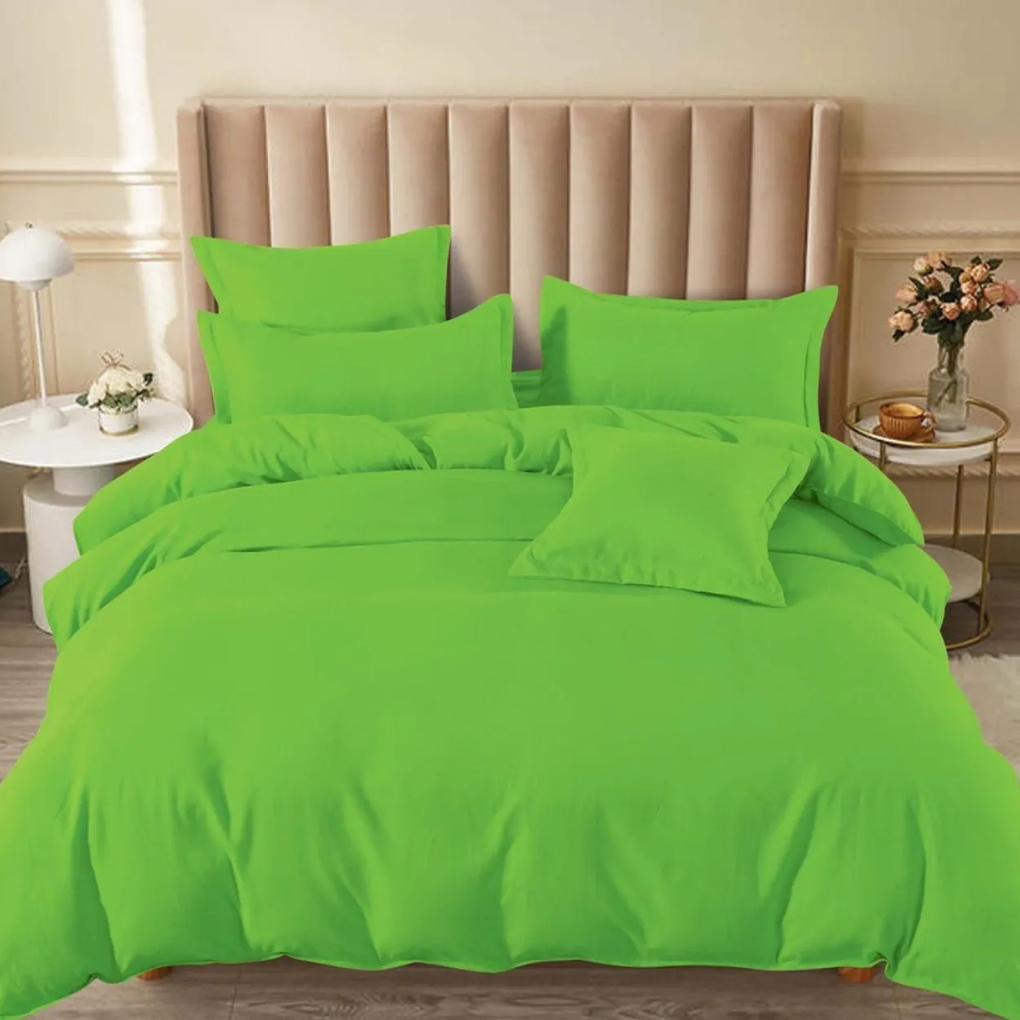 Lenjerie de pat cu elastic, tesatura tip finet, uni, pat 2 persoane, verde deschis, 6 piese, T182