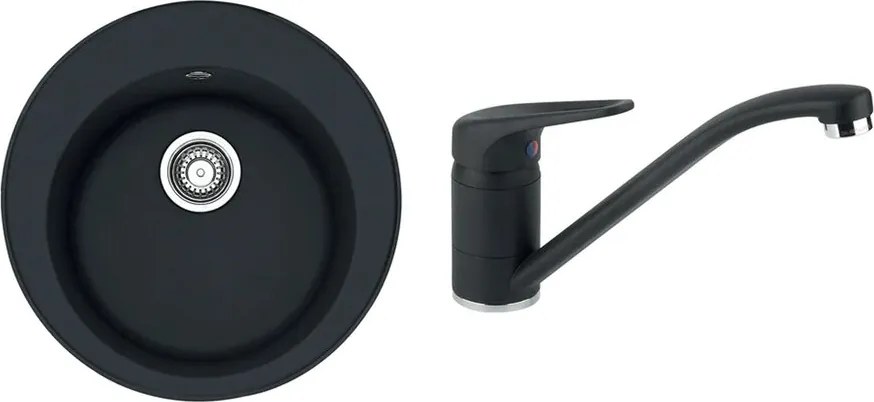 Set chiuveta bucatarie compozit Franke Rotondo 51 cm finisaj negru mat si baterie Novara Plus