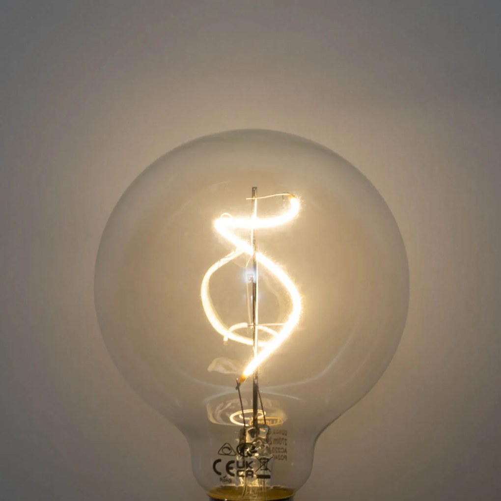 Set de 5 becuri LED cu filament spiralat E27, reglabile, G95, 4W, 270LM, 2700K