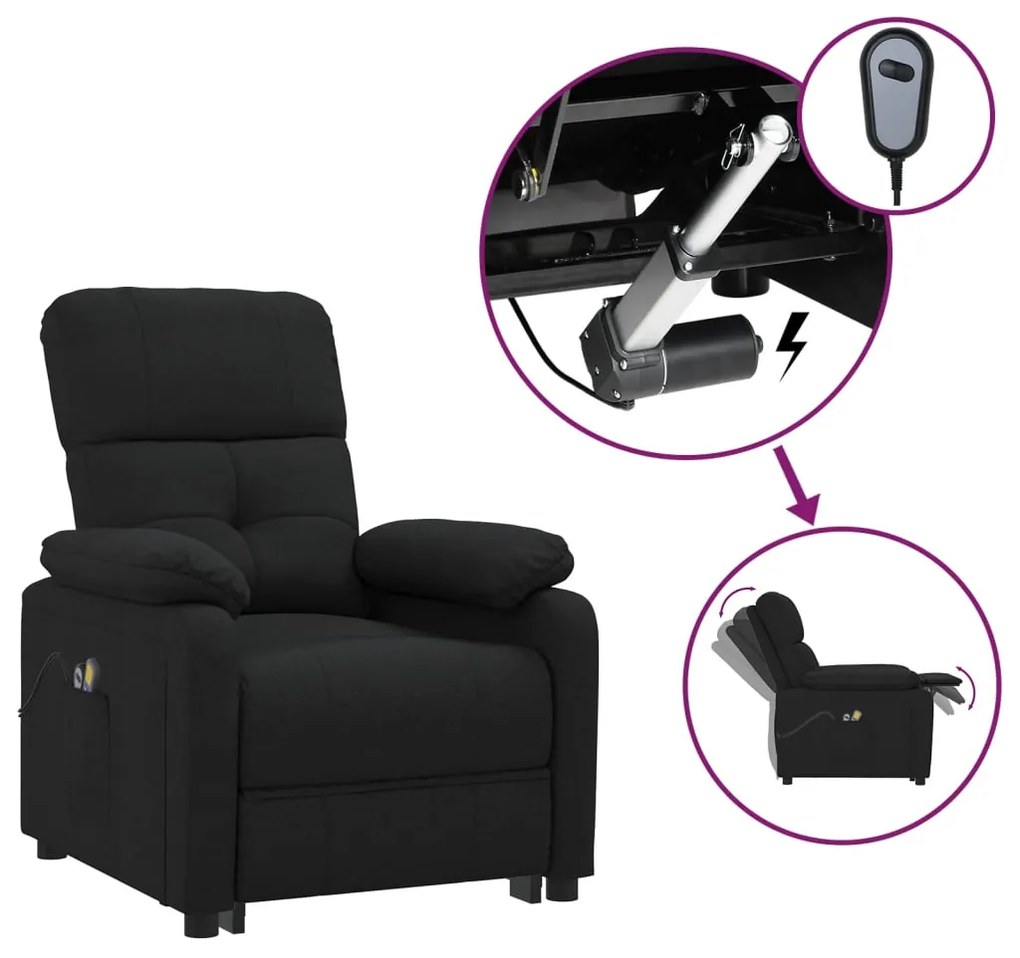 3073814 vidaXL Fotoliu de masaj electric rabatabil, negru, textil