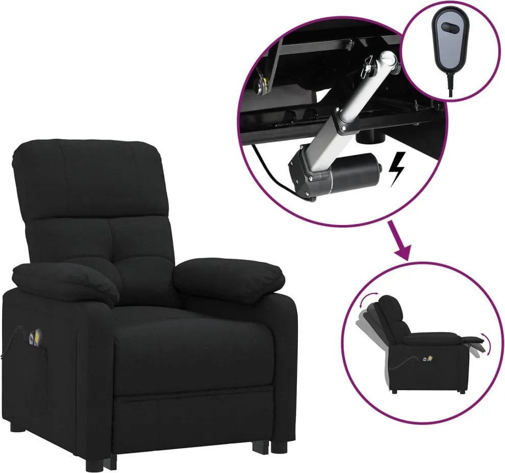 vidaXL Fotoliu de masaj electric rabatabil, negru, textil