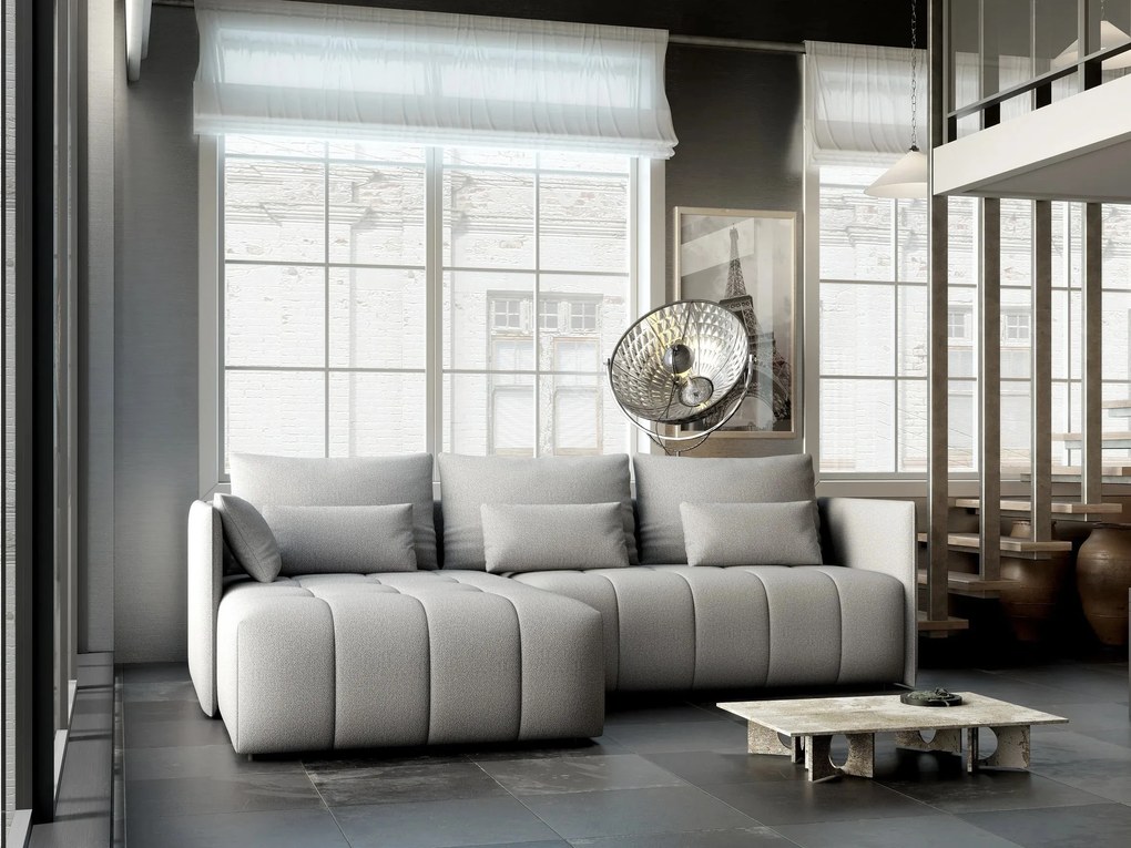 Colțar extensibil dumonde cu ladă de depozitare si sezut confortabil din spuma high-density, Malta Enjoy Silver II 235x185 cm