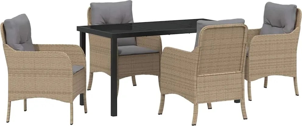 vidaXL Set de masă pentru grădină cu pernă 5 pcs Bej poliratan