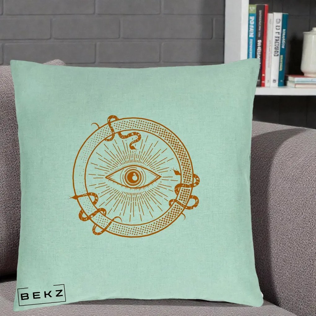 Perna Personalizata Ochiul Providentei Mistic Orange, 40x40 cm, Verde Menta, Husa Detasabila, Perna Inclusa, BEKZ®